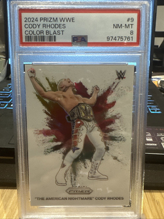 2024 Panini Prizm WWE Cody Rhodes Color Blast Case Hit #9 PSA 8